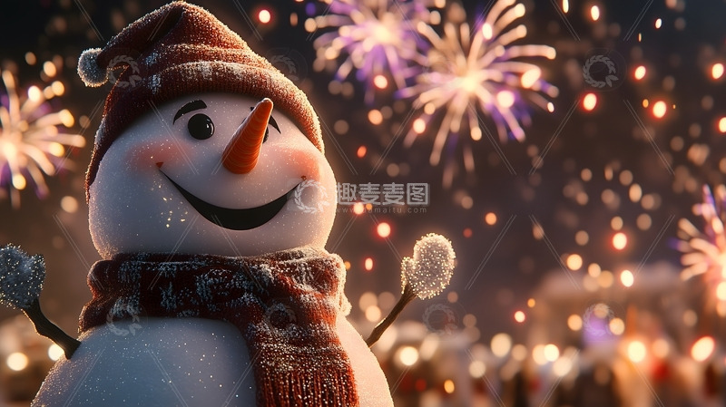 高清大图下载【趣麦麦图】圣诞节节日庆祝烟花雪人特写背景