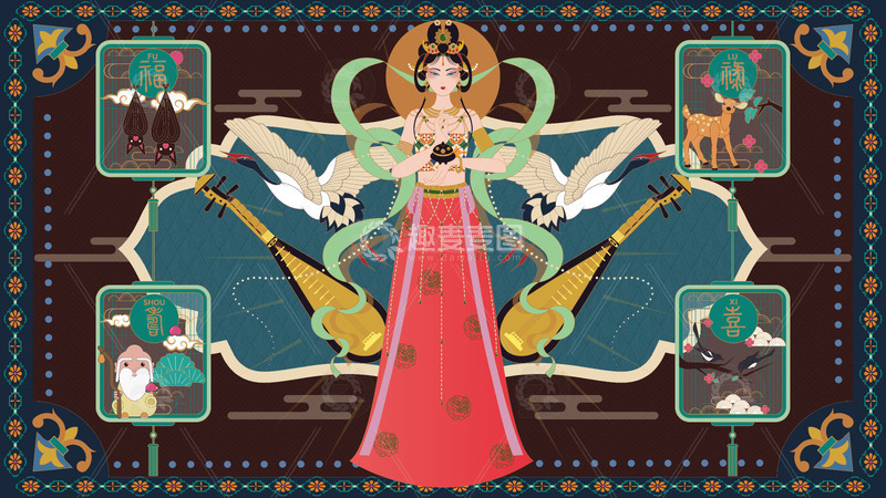 敦煌形象福禄寿喜白鹤礼品包装