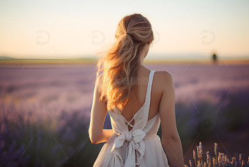 站在薰衣草花田里的女士