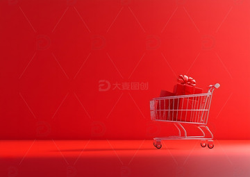 红色简约节日促销购物节日购物车礼盒背景
