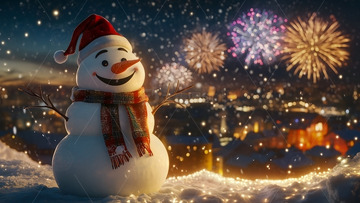 圣诞节雪地雪人烟花背景