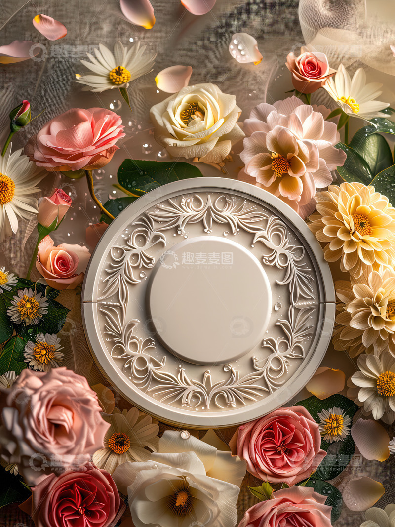 高清大图下载【趣麦麦图】商品展示展台鲜花背景1