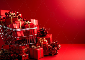 简约红色促销购物节日购物车礼盒背景