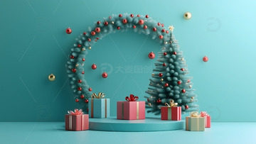 简约圣诞节日活动背景圣诞树礼物植物拱门