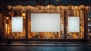 街头商店节日氛围文化墙装饰画展示贴图样机