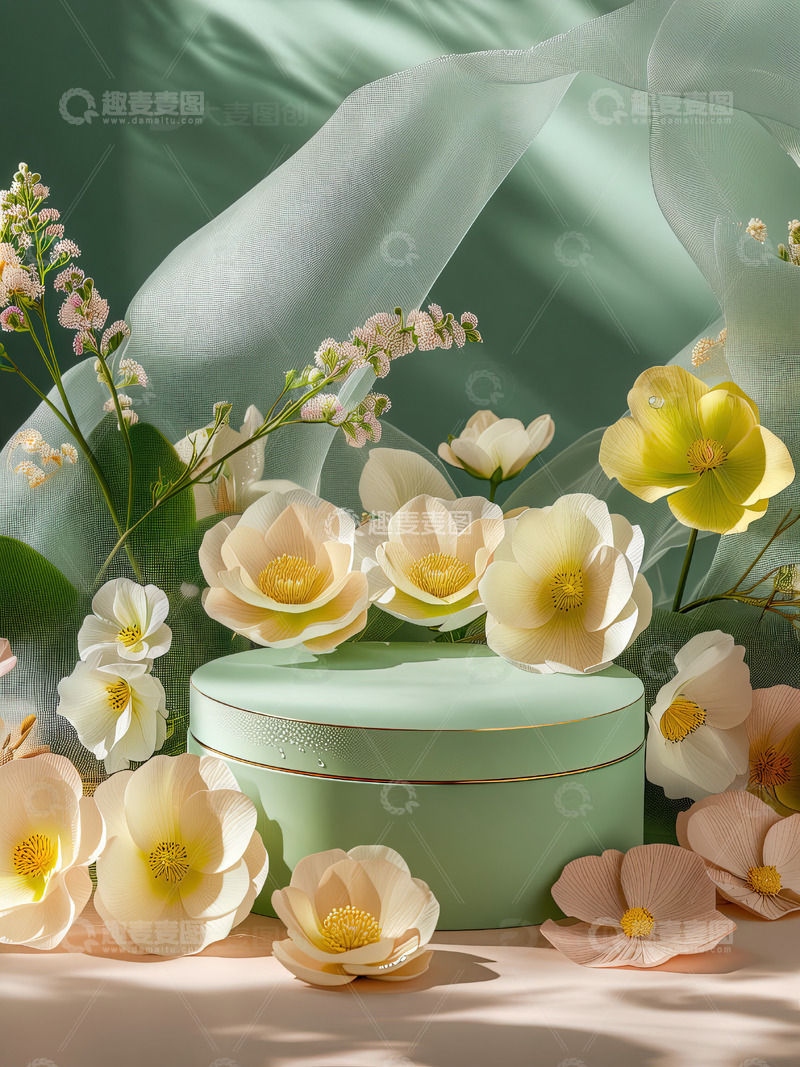 高清大图下载【趣麦麦图】商品展示展台鲜花背景45