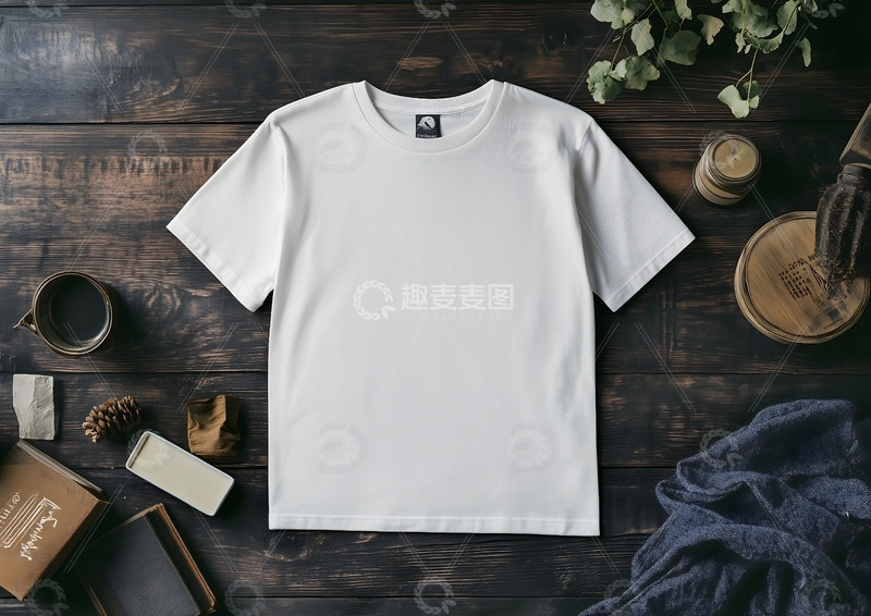 高清大图下载【趣麦麦图】白色T恤衬衫木板背景贴图样机