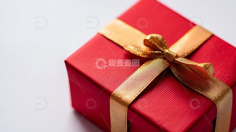 高清大图下载【趣麦麦图】节日促销折扣红色礼物礼盒特写白色背景