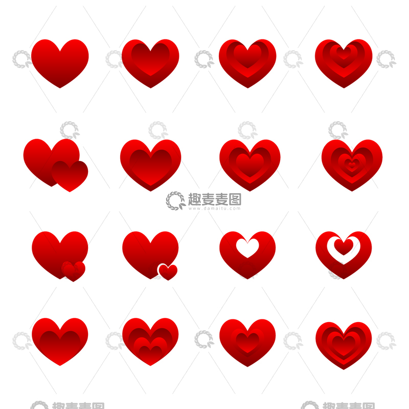 源文件下载【趣麦麦图】-红色渐变矢量爱心元素