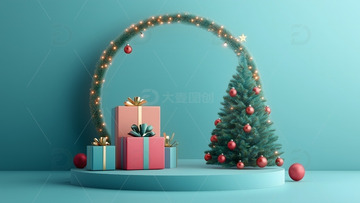 圣诞节日活动背景礼物圣诞树植物拱门
