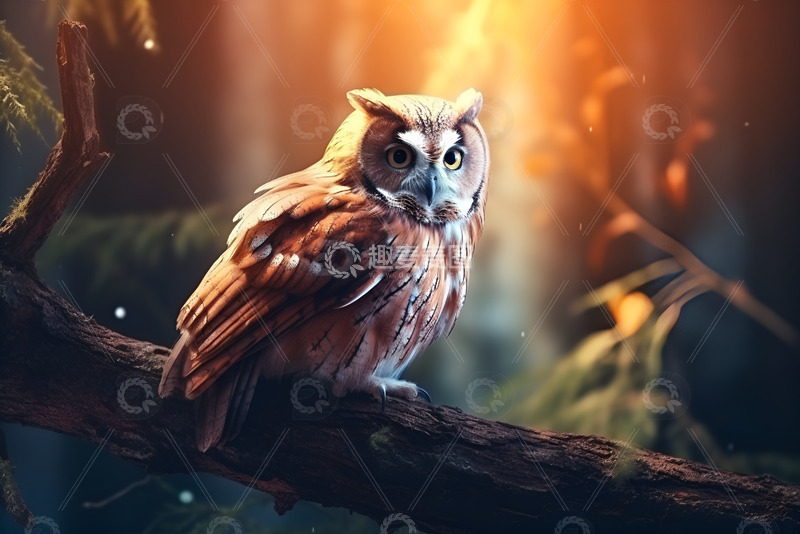 高清大图下载【趣麦麦图】树林里的猫头鹰