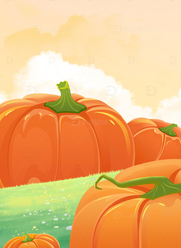 秋收南瓜场景插画