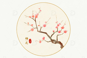 手绘国风梅花植物花卉十二花令系列