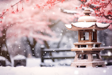 冬季雪地梅花院落