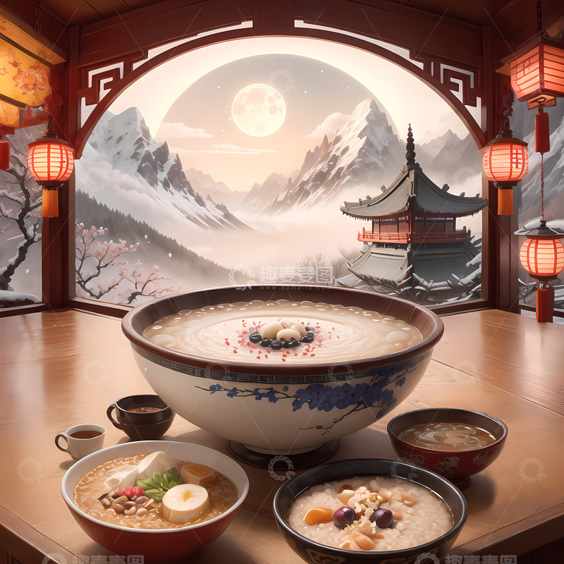 高清大图下载【趣麦麦图】腊八节腊八粥梅花国潮