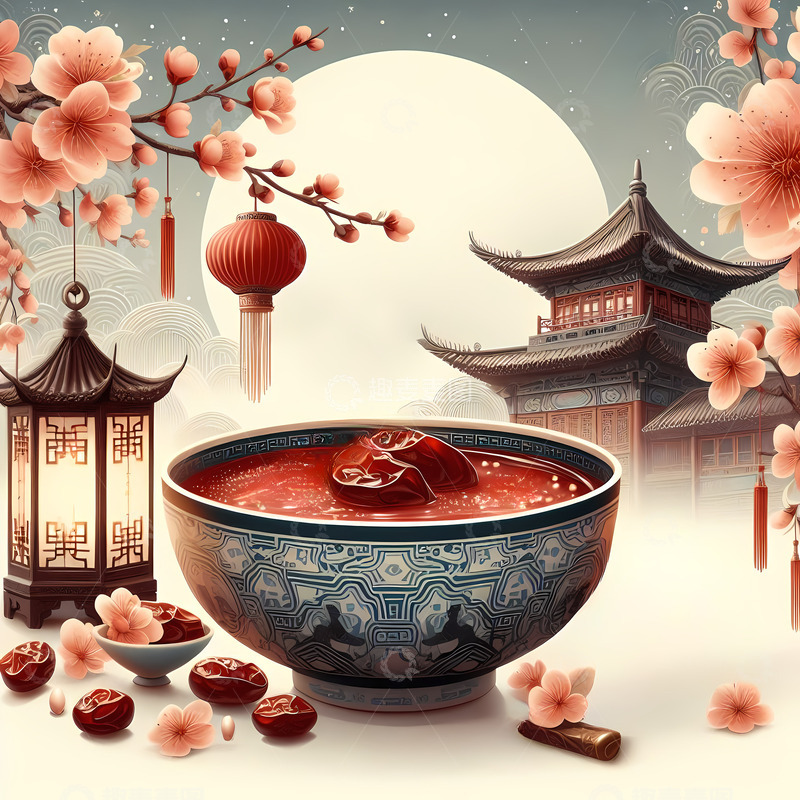 高清大图下载【趣麦麦图】腊八粥腊八节梅花国潮风