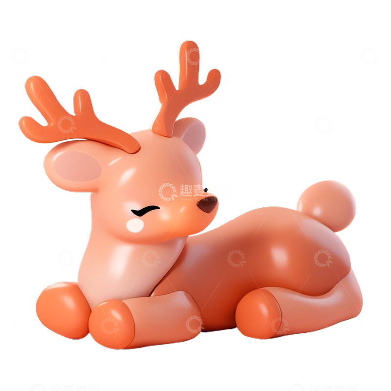 高清大图下载【趣麦麦图】3D风格可爱在休息的驯鹿