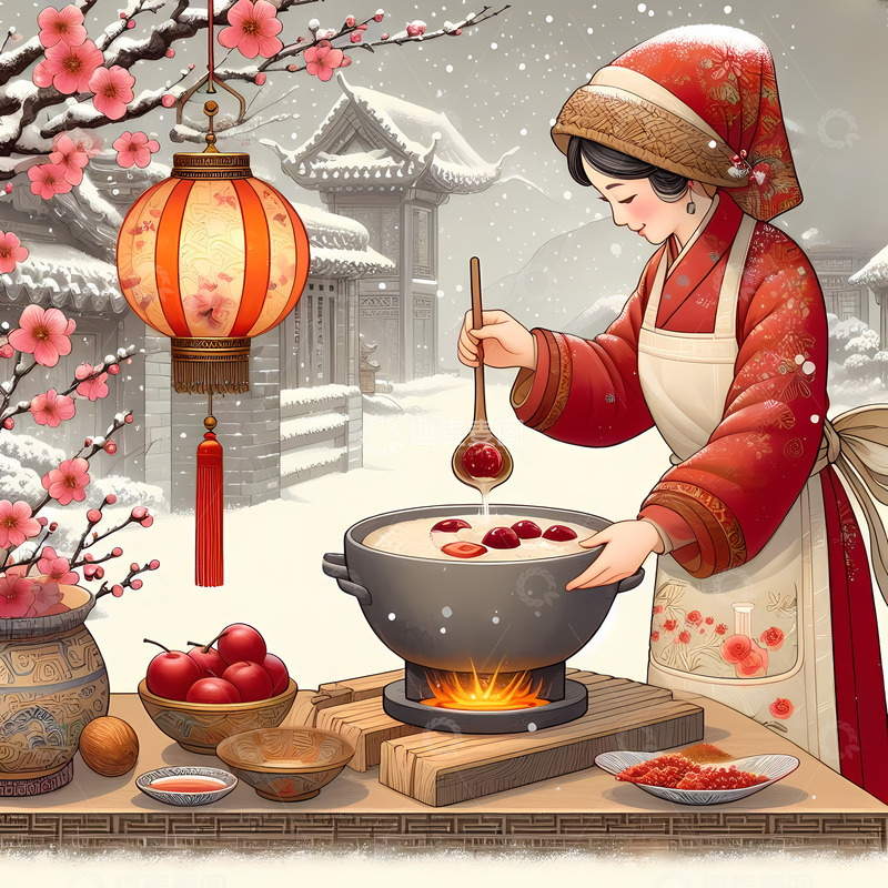 高清大图下载【趣麦麦图】腊八节煮腊八粥