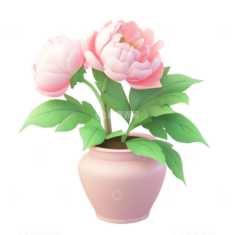 高清大图下载【趣麦麦图】3D卡通风格牡丹盆摘
