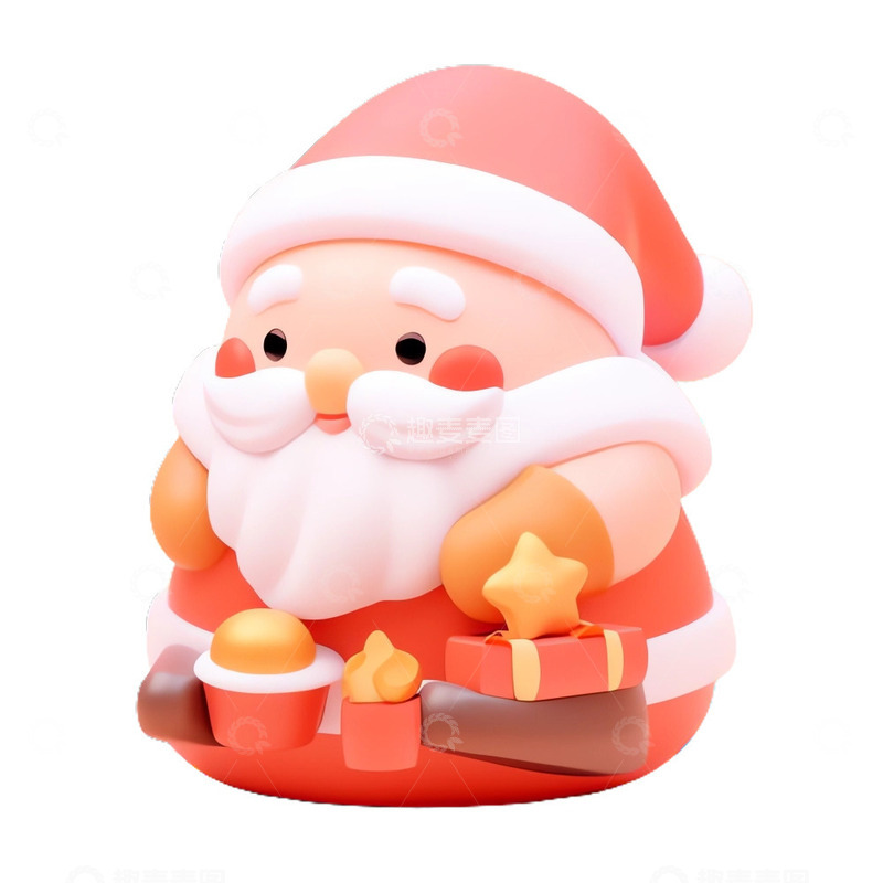 高清大图下载【趣麦麦图】3d立体圣诞老人拿着礼物