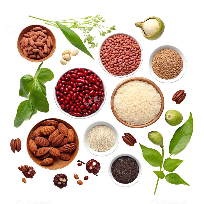 高清大图下载【趣麦麦图】平铺元素红豆糯米杏仁核桃仁