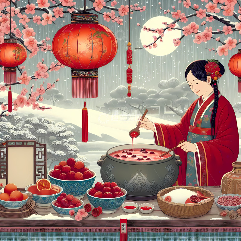 高清大图下载【趣麦麦图】腊八节煮腊八粥国潮风冬天
