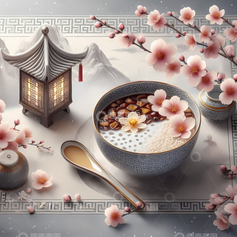 高清大图下载【趣麦麦图】腊八粥腊八节冬天梅花国潮