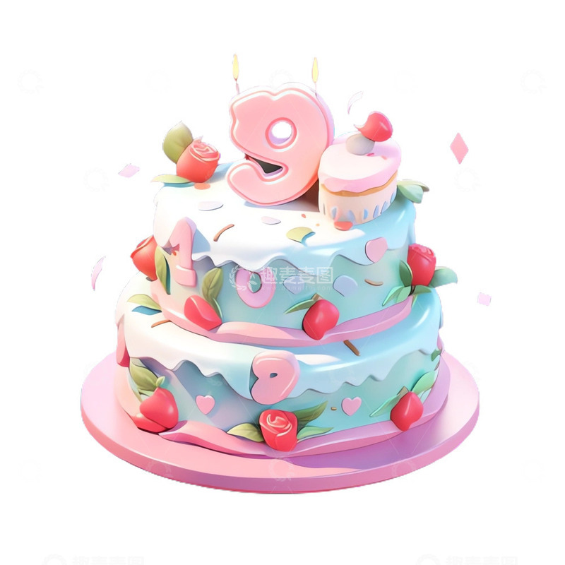高清大图下载【趣麦麦图】3D立体风格生日蛋糕