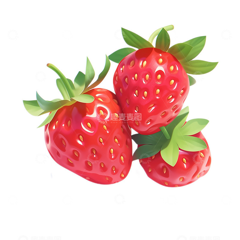 高清大图下载【趣麦麦图】3D风格三颗草莓
