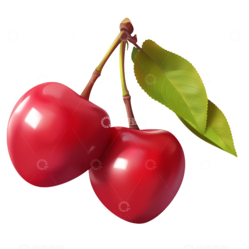 高清大图下载【趣麦麦图】3D风格两颗车厘子樱桃