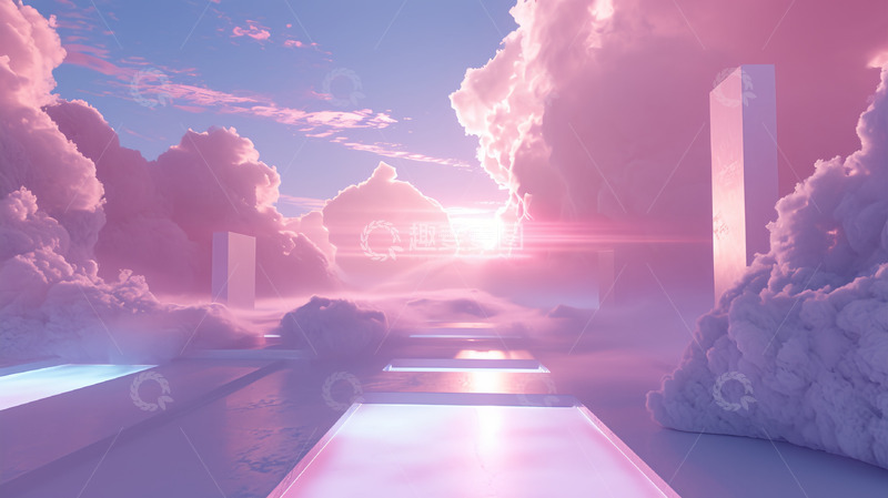 高清大图下载【趣麦麦图】粉色云朵舞台背景