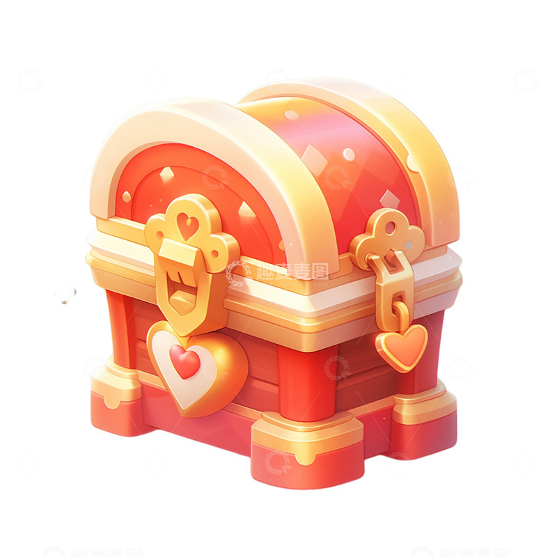 源文件下载【趣麦麦图】3D立体新年红色宝箱免抠素材