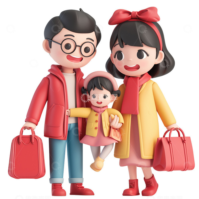 高清大图下载【趣麦麦图】新年一家人在买年货