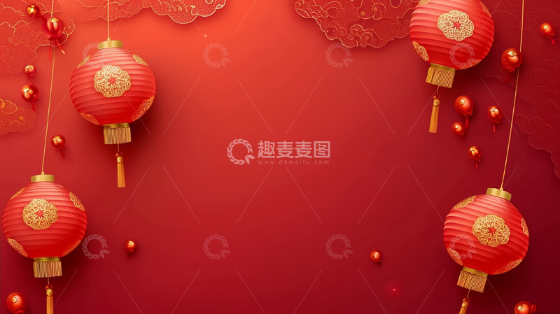 高清大图下载【趣麦麦图】红色灯笼的新年背景