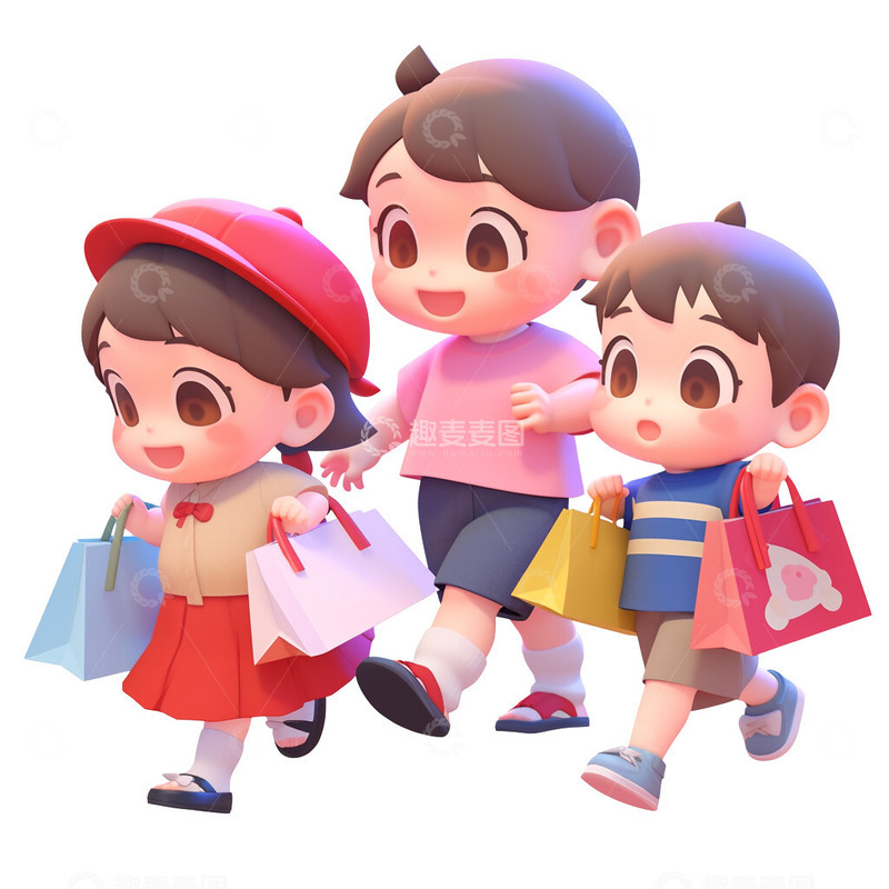 高清大图下载【趣麦麦图】买年货的一家人