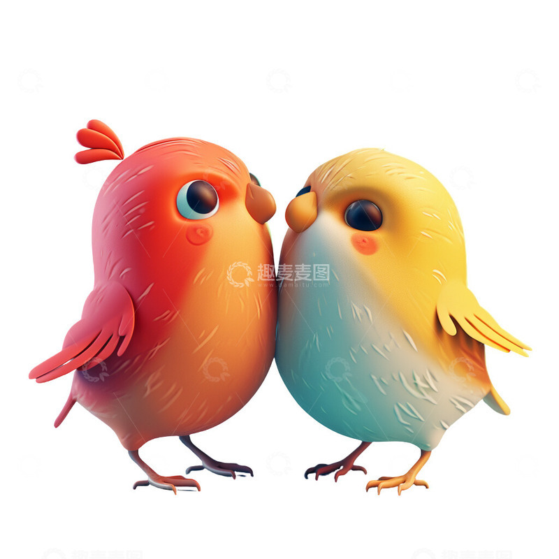 高清大图下载【趣麦麦图】可爱的3D爱情鸟免扣