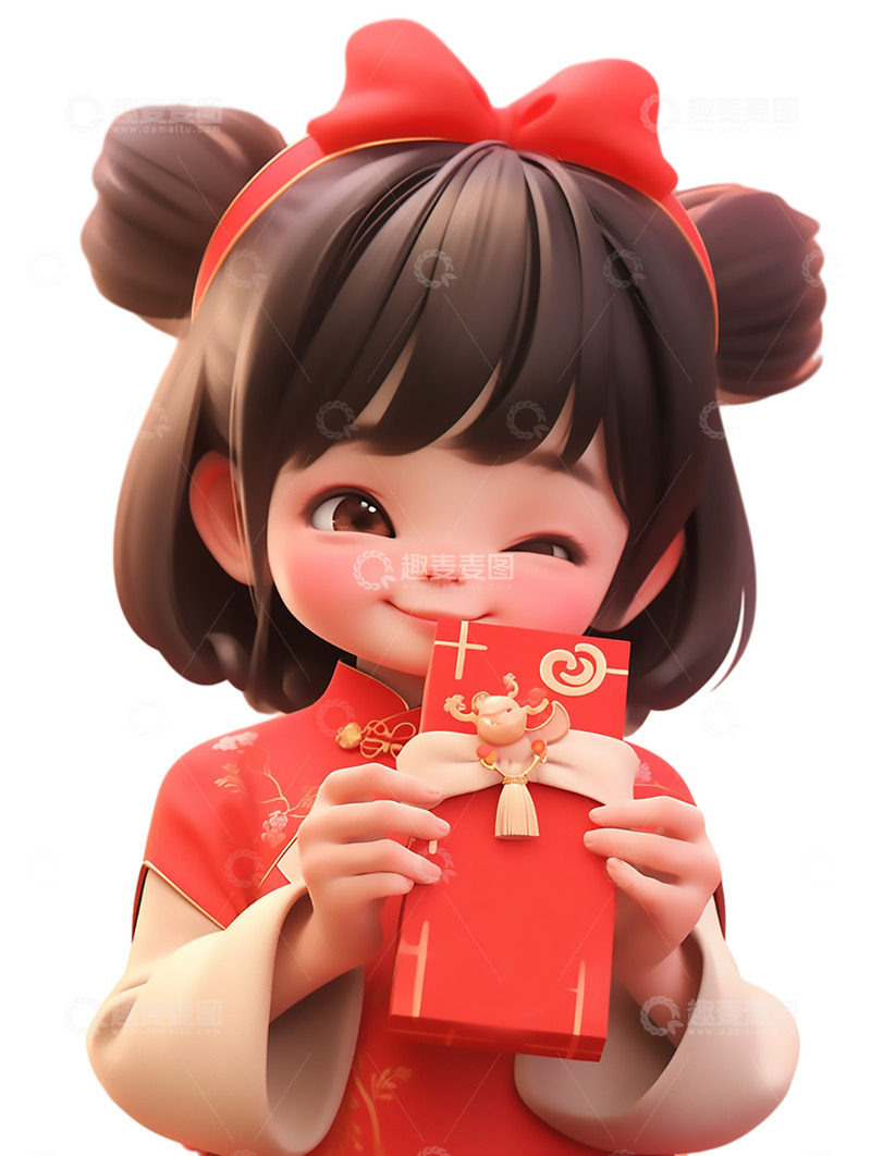 高清大图下载【趣麦麦图】电商小女孩红包促销海报漂浮装饰元素卡通