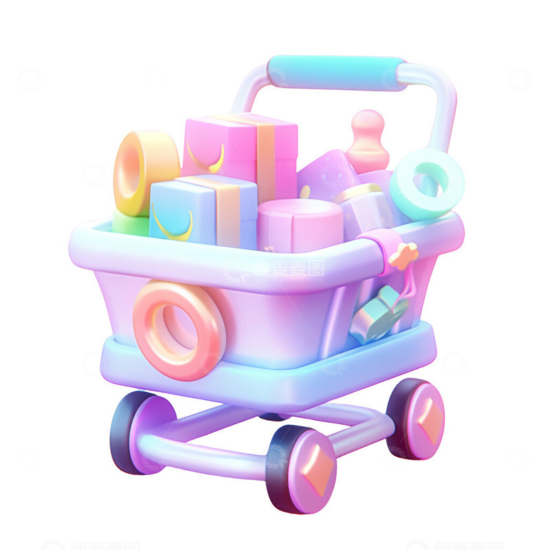 高清大图下载【趣麦麦图】3D购物车卡通