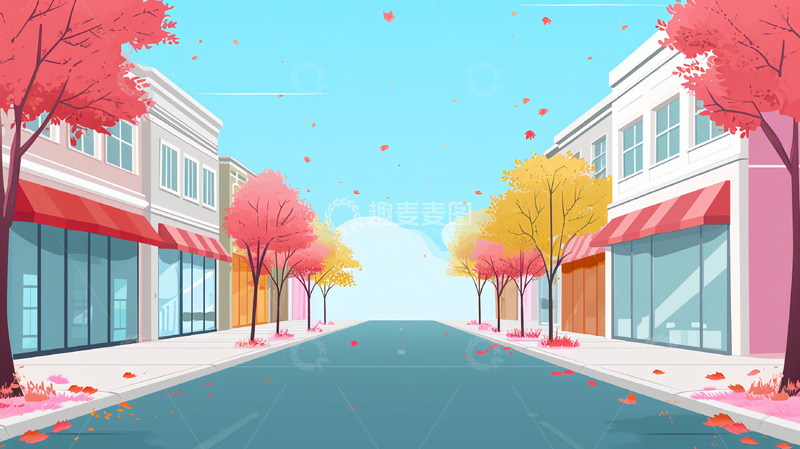 高清大图下载【趣麦麦图】扁平风格步行街