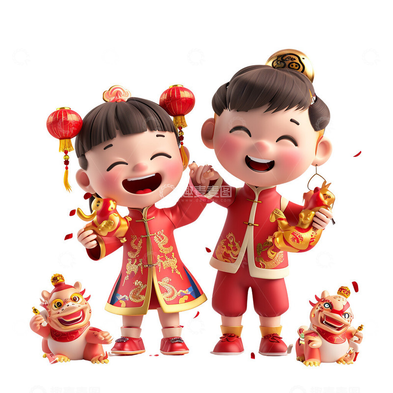 高清大图下载【趣麦麦图】3D过年庆祝的小孩