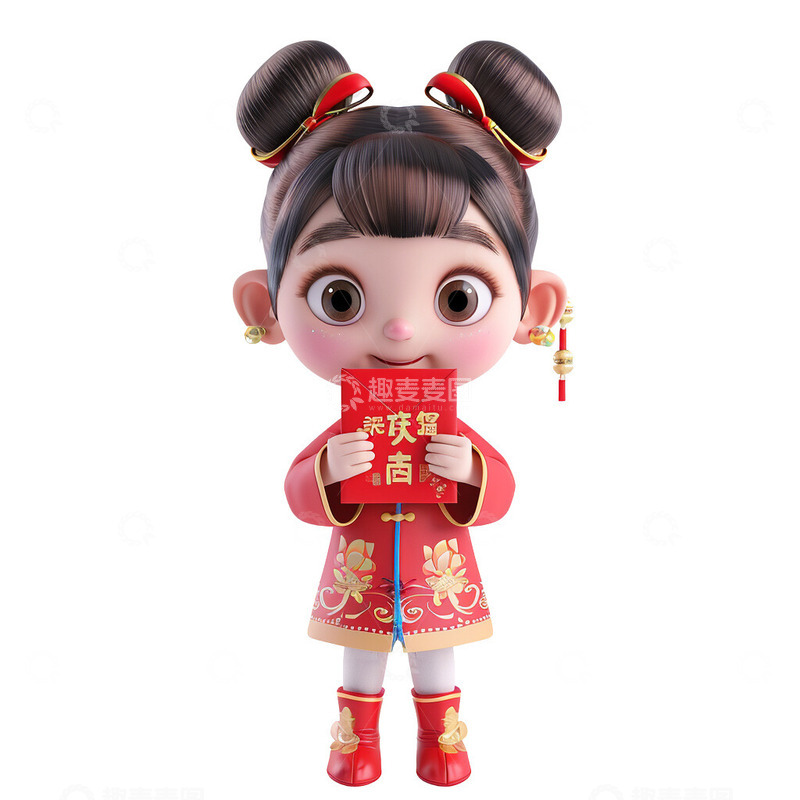 高清大图下载【趣麦麦图】拿着红包的小女孩3D