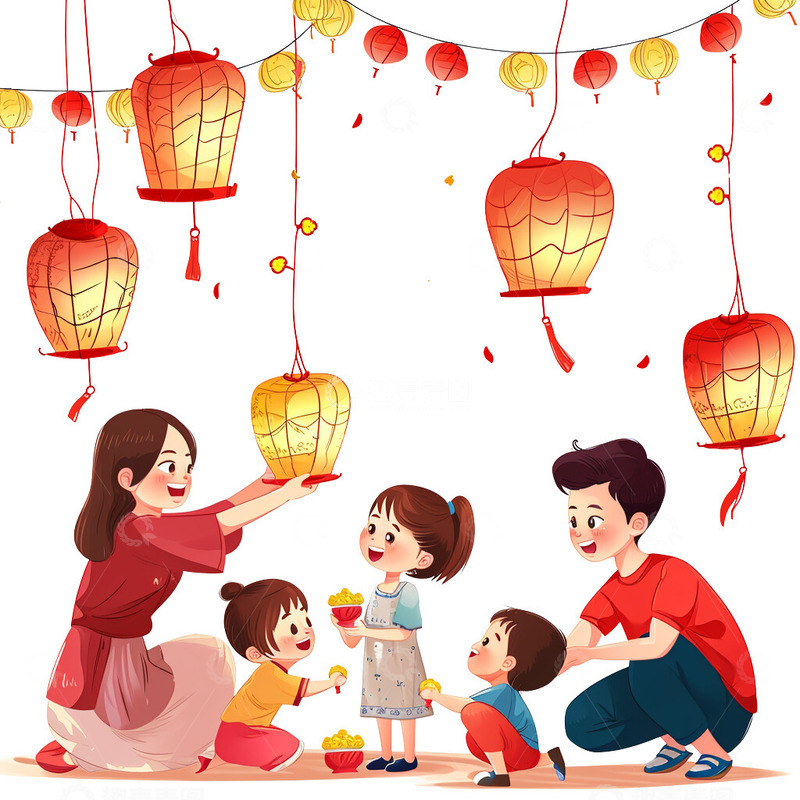 高清大图下载【趣麦麦图】一家人开心过元宵