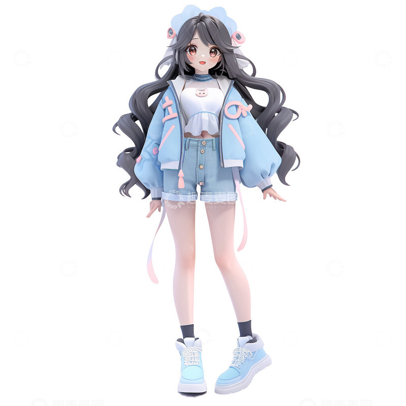 高清大图下载【趣麦麦图】-卡通动漫蓝衣女生