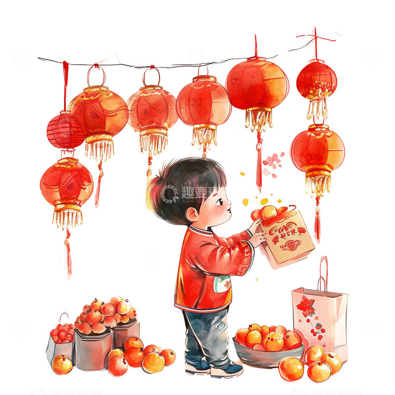 高清大图下载【趣麦麦图】新年小孩买年货