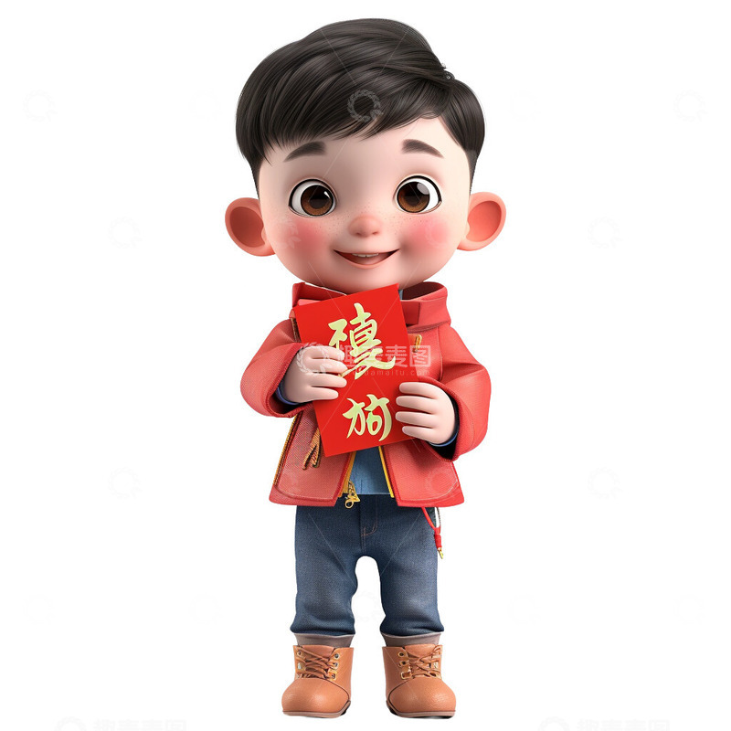 高清大图下载【趣麦麦图】拿着红包恭喜的男孩