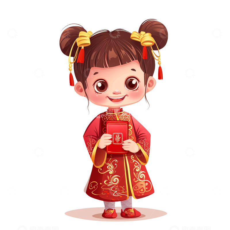 高清大图下载【趣麦麦图】拿着红包的小女孩插画
