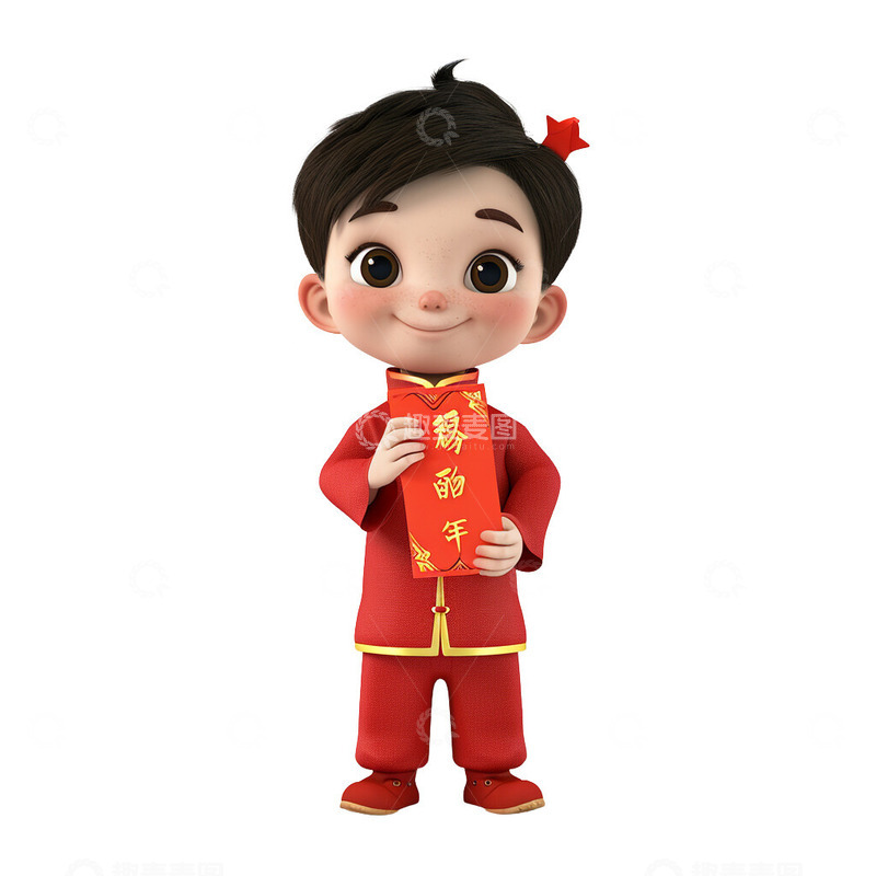 高清大图下载【趣麦麦图】3D拿着红包恭喜的小男孩