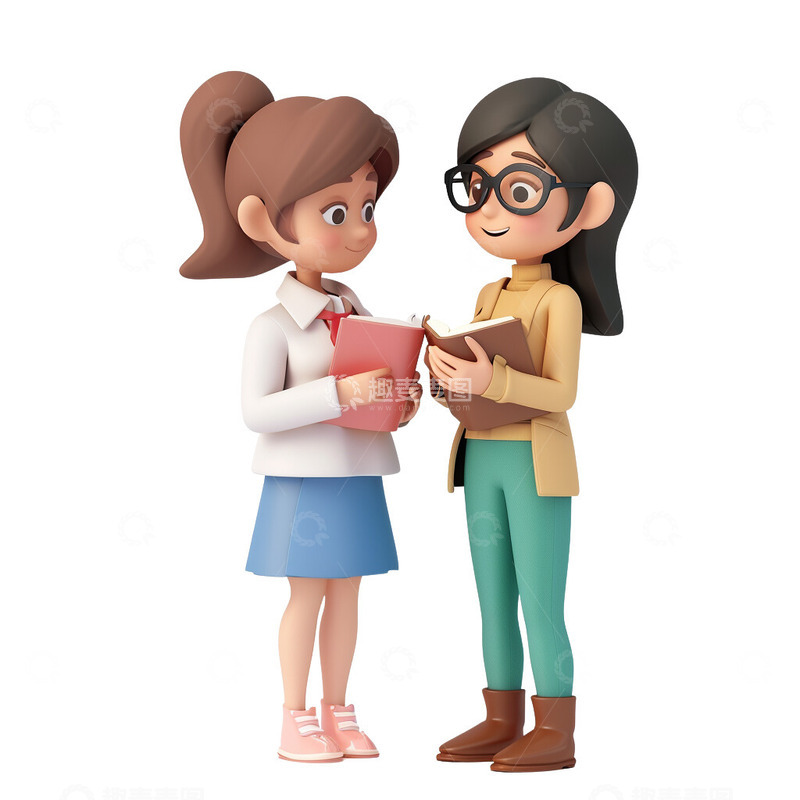 高清大图下载【趣麦麦图】3D两位学生在交谈