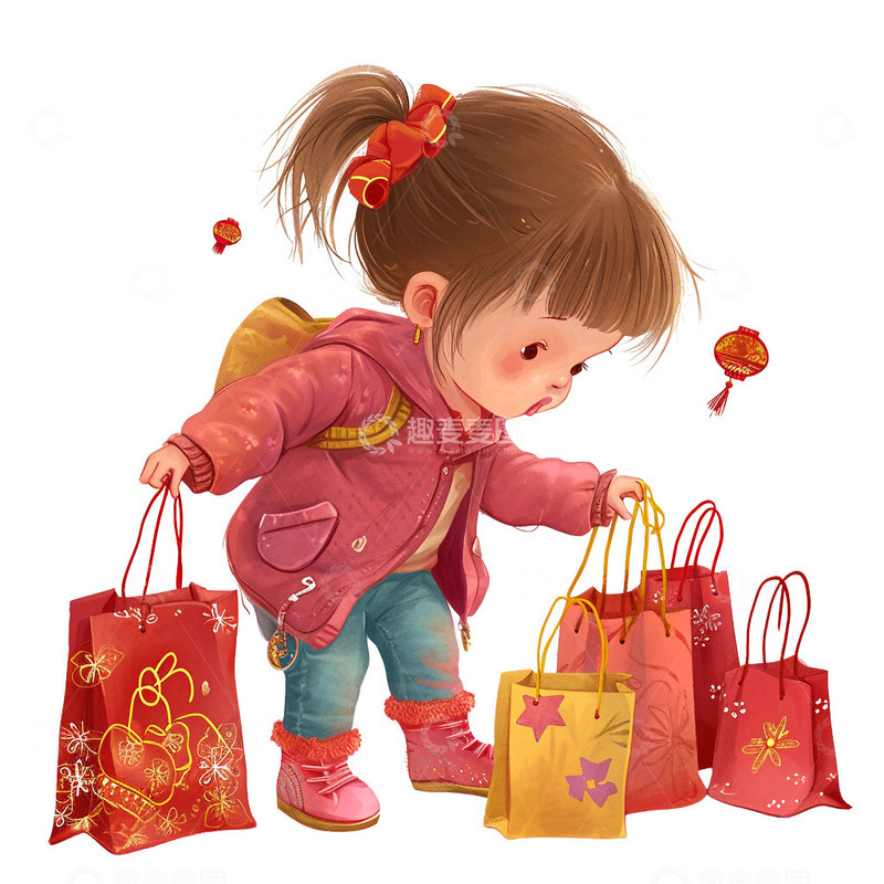高清大图下载【趣麦麦图】小女孩提着买年货
