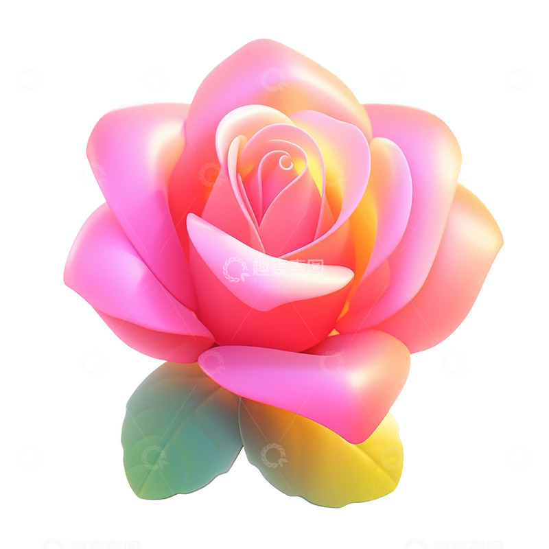 源文件下载【趣麦麦图】3D立体粉色玫瑰花朵免抠素材
